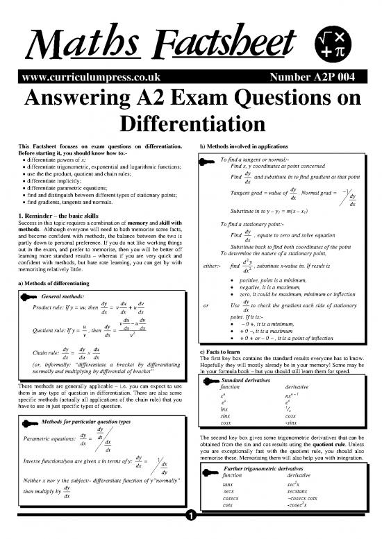 picture Differentiation Pdf 168678 | A2p 004 Answering Exam Questions On Differentiation
