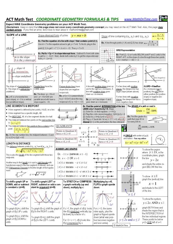 Geometry Pdf 168372 | Act Formulas Coordinate Geometry