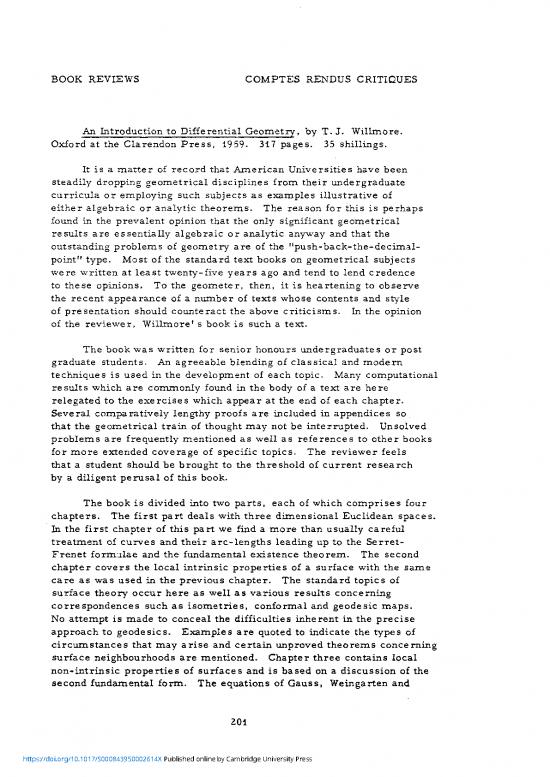 picture1_Geometry Pdf 167455 | An Introduction To Differential Geometry By Tj Willmore Oxford At The Clarendon Press 1959 317 Pages 35 Shillings