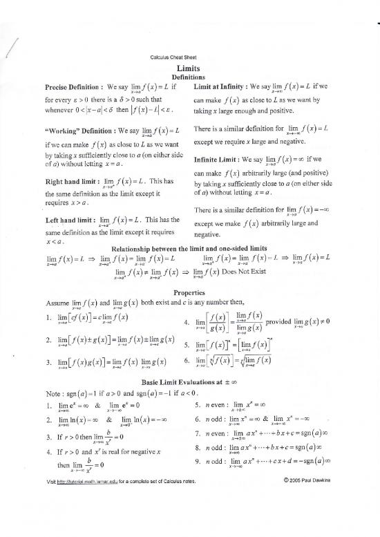 picture Calculus Pdf 168965 | Bl Sscmathcheatsheet Calculus