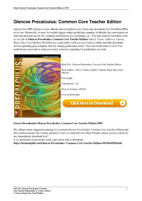 picture_Precalculus Pdf 168718 | Glencoe Precalculus Common Core Teacher Edition By John A Carter Gilbert J Cuevas Roger Day Ca