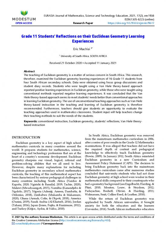 picture Geometry Pdf 167598 | Grade 11 Students Reflections On Their Euclidean Geometry Learning Experiences 9672