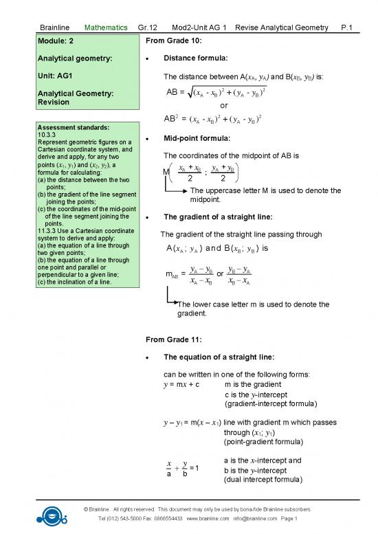 picture Geometry Pdf 167840 | Grade 12 Mathermatics Revision Analytical Geometry Module 2 Unit Ag1