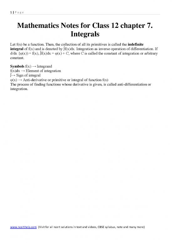 picture Differentiation Pdf 168667 | Maths Notes For Class 12 Chapter  Integrals