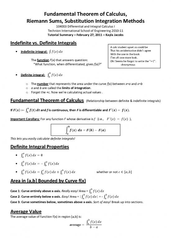 picture Integral Calculus Book Pdf Free Download 171320 | 11 Summary Integral