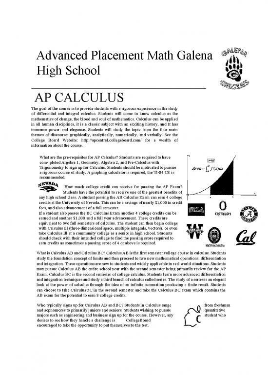 picture Calculus Pdf 170860 | Advanced Placement Calc Galena High School