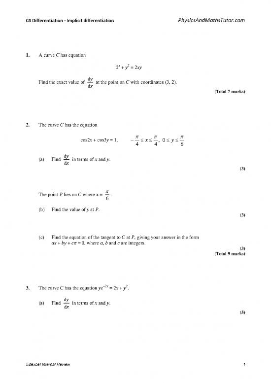 picture1_Differentiation Pdf 169957 | C4 Differentiation   Implicit Differentiation