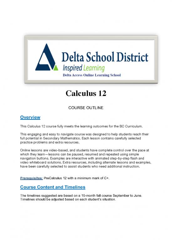 picture Precalculus Mathematics For Calculus Pdf 171398 | Calculus 12 Course Outline
