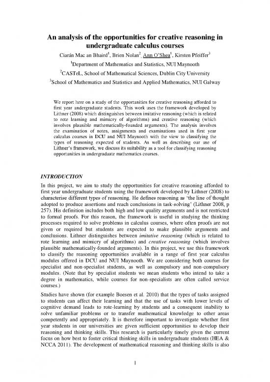 picture1_First Year Calculus Notes 171396 | Cmacanbhaird Analysis Of Opportunities For Creative Reasoning In Undergraduate Calculus Course