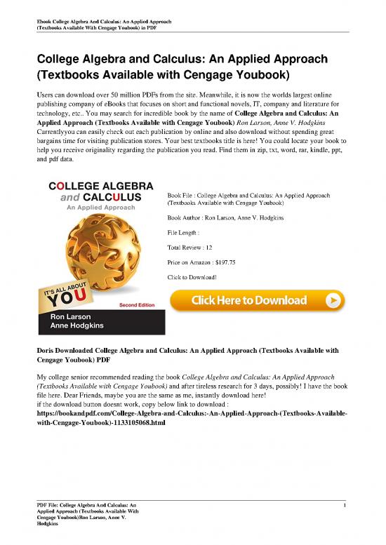 picture1_Calculus Pdf 169190 | College Algebra And Calculus An Applied Approach Textbooks Available With Cengage Youbook By Ron
