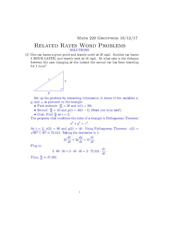 picture Related Rates Problems With Solutions Pdf 169175 | Gw 101217 Sol