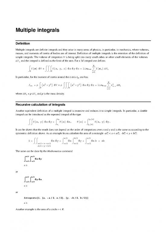 picture Multiple Integrals Pdf 170366 | Mathematical Physics 07 Multiple Integrals