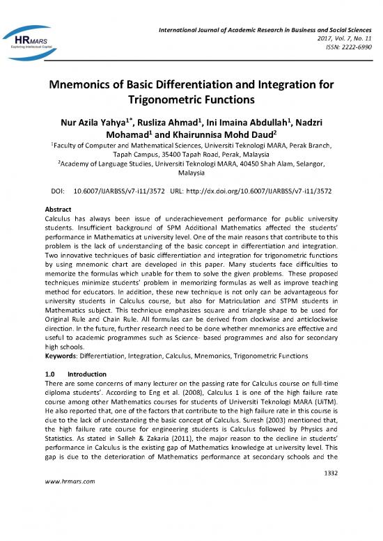 picture Calculus Pdf 169694 | Mnemonics Of Basic Differentiation And Integration For Trigonometric Functions