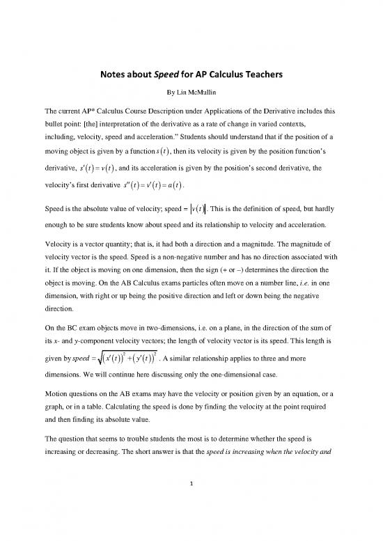 picture1_Calculus Pdf 169378 | Notes About Speed For Ap Calculus Teachers Rev 6 20 12