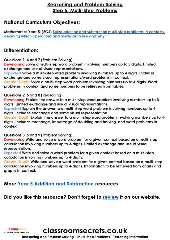 picture1_Differentiation Pdf 170755 | Year 5 Autumn Block 2 Step 5 Rps Multi Step Problems