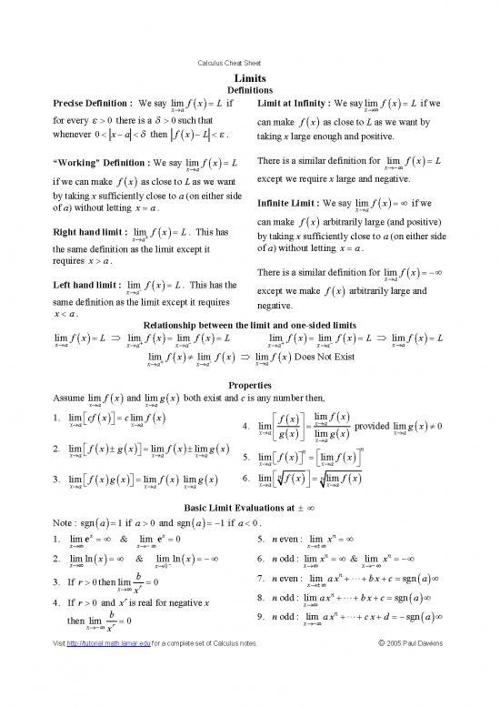 Calculus Pdf Download 173573 | Calculus Cheat Sheet All