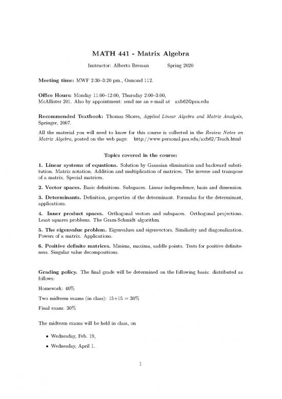 picture Vector Analysis Notes 174103 | M441 Syllabus 2020