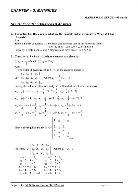 picture Matrix Pdf 173968 | Maths Notes Xii Matrices Ncert Imp Qa