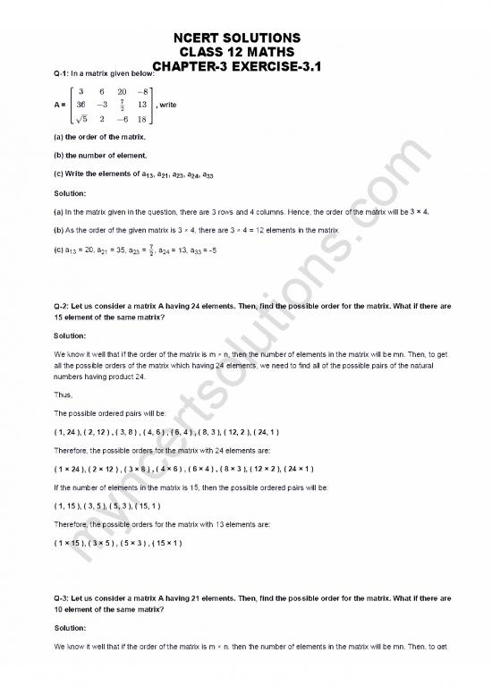 picture Matrix Pdf 174055 | Ncert Solutions For Class 12 Maths Chapter 3 Matrices Ex 3 1