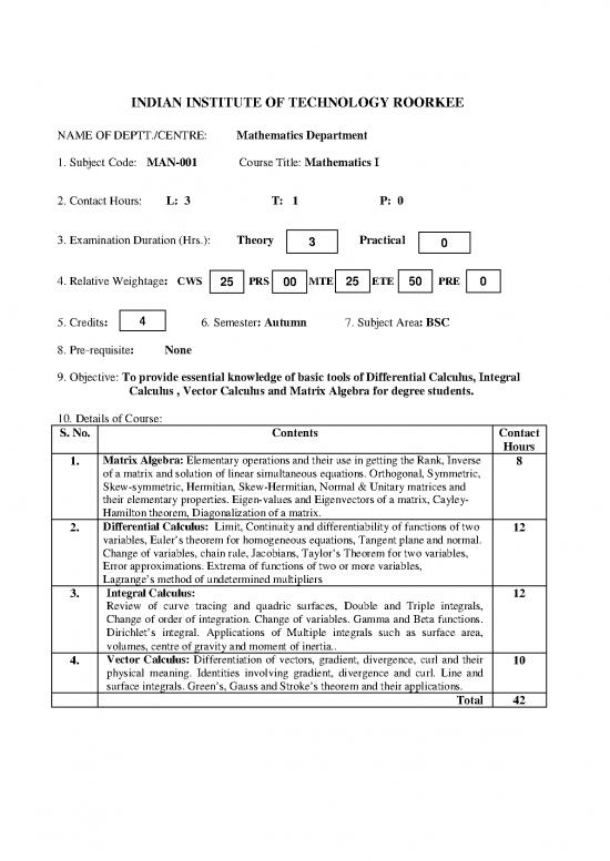 picture1_Matrix Calculus Pdf 171840 | Syllabi Int Msc Core Corses