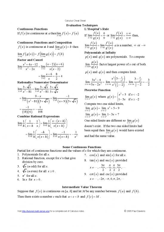 Calculus Pdf Download 173573 | Calculus Cheat Sheet All