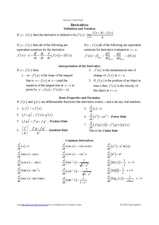 Calculus Pdf Download 173573 | Calculus Cheat Sheet All