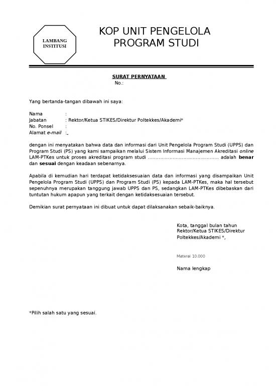 picture_040320 Resmi Surat Pernyataan Kebenaran Data Program Studi Untuk Proses Akreditasi Lam Ptkes | File - Surat Pernyataan Id 17581