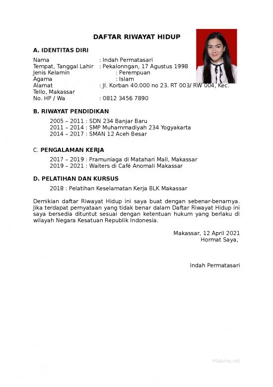 picture_Daftar Riwayat Hidup Sederhana Untuk Pelayan Cafe Waiters | File - Daftar Riwayat Hidup Id 15807