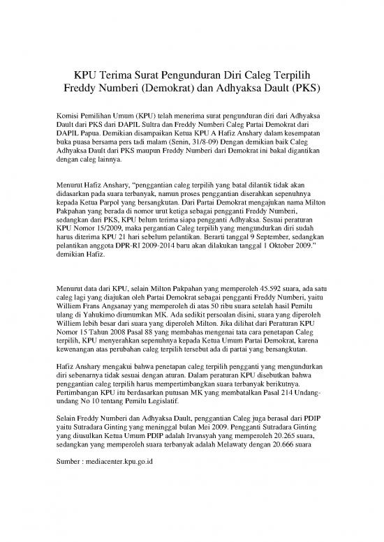 picture_Kpu Terima Surat Pengunduran Diri Caleg Terpilih (8 September 2009) | File - Surat Pengunduran Diri Id 16820