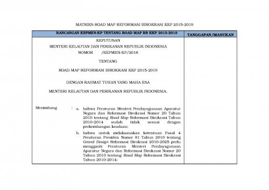 picture_Matriks Road Map Reformasi Birokrasi Kkp 2015