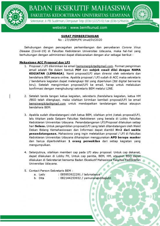 picture_Surat Pemberitahuan Alur Administrasi Selama Masa Pandemi Bem Kepada Dekanat | File - Surat Pemberitahuan Id 18353
