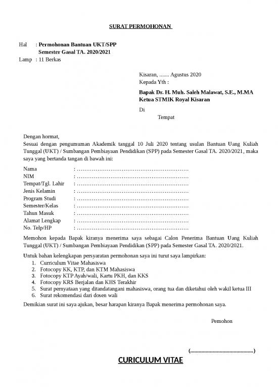 picture_Surat Permohonan Dan Curriculum Vitae 2020 | File - Surat Permohonan Id 16688