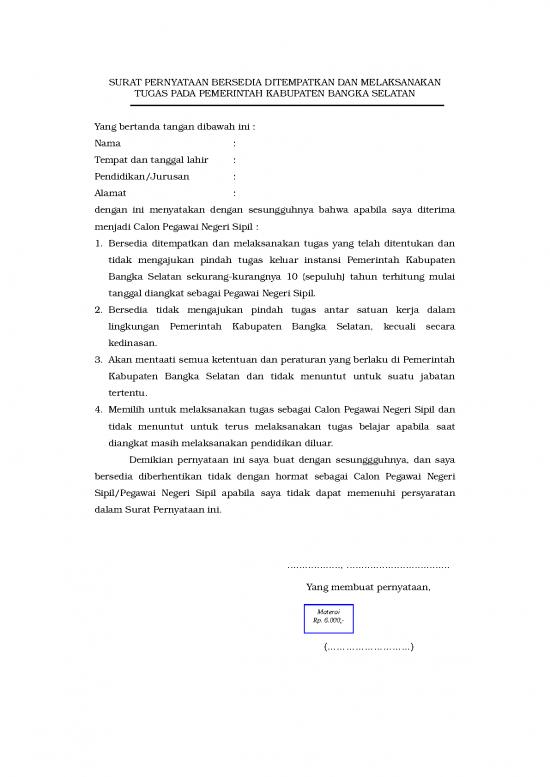 picture_Surat Pernyataan Bersedia Melaksanakan Tugas | File - Surat Pernyataan Id 17497