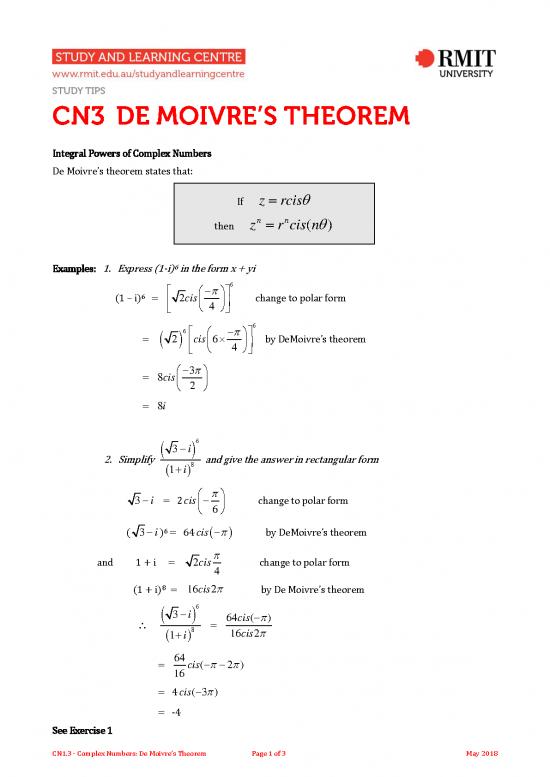 03 Complex Numbers De Moivres Theorem