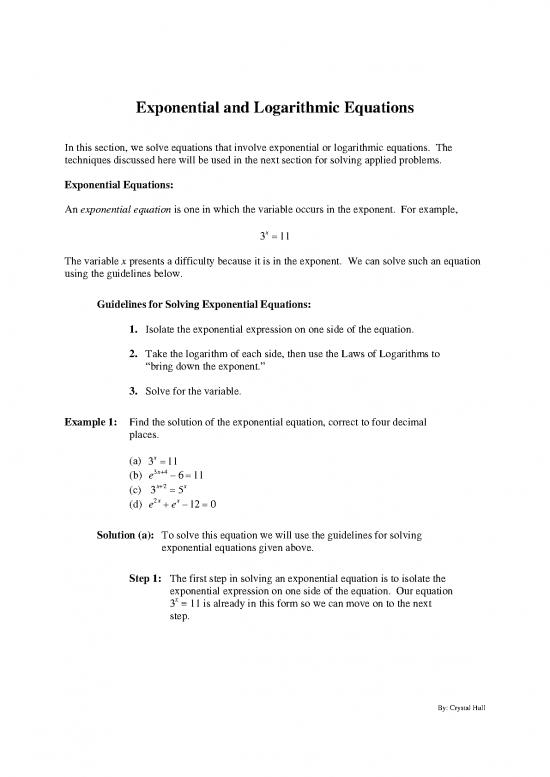 picture1_Solving Equations Pdf 176327 | Math1414 Exponential Logarithmic Equations