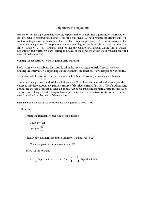 picture Solving Equations Pdf 176330 | Math2412 Trigonometric Equations