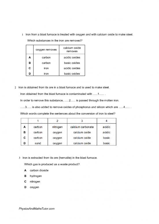 picture_Hydrogen Pdf 179572 | Extraction Of Metals (multiple Choice) Qp