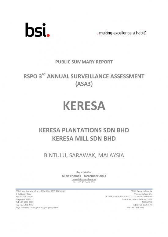 picture Keresa Mill Sdn Bhd 177914 | Public Summary Report Asa Keresa Revised