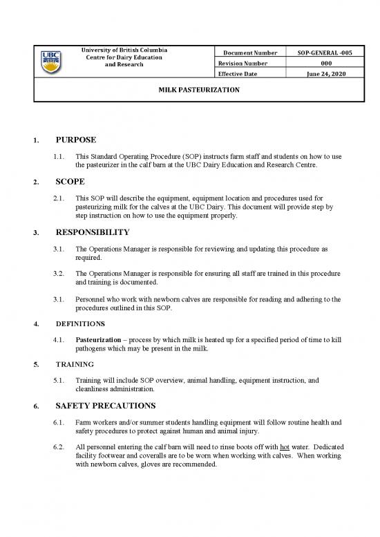 picture Pasteurization Pdf 179761 | Sop General 005 Milk Pasteurizer