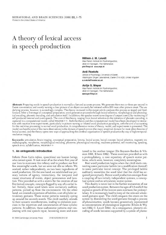 Production Pdf 180981 A Theory Of Lexical Access In Speech Production