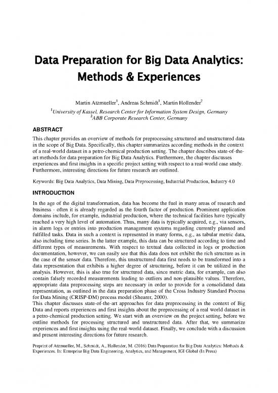 picture Data Preprocessing In Data Mining Pdf 180958 | Atzmueller Preprint Big Data Preparation Methods