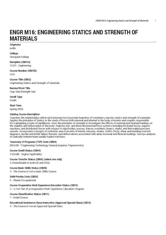 Engr M16 Engineering Statics And Strength Of Materials