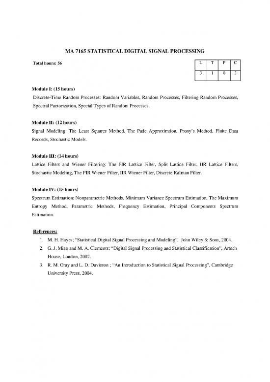 picture Processing Pdf 181083 | Ma7165 Statistical Digital Signal Processing