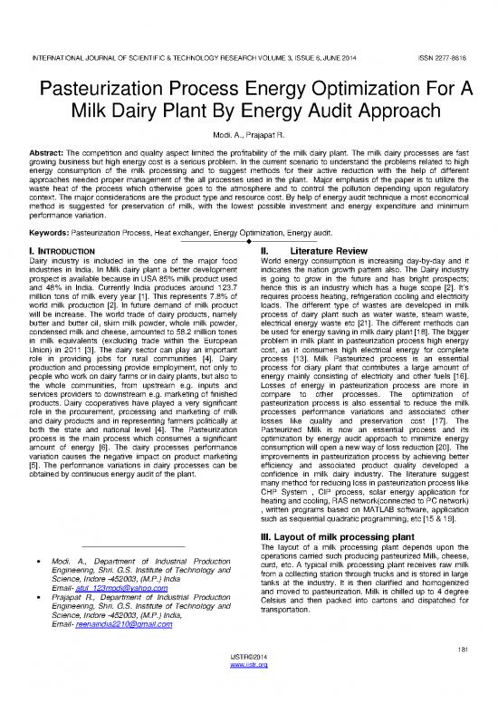 picture Processing Pdf 180856 | Pasteurization Process Energy Optimization For A Milk Dairy Plant By Energy Audit Approach