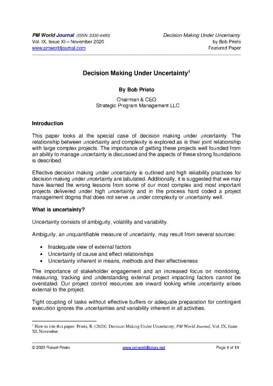 picture1_Decision Making Under Uncertainty Pdf 180247 | Pmwj99 Nov2020 Prieto Decision Making Under Uncertainty