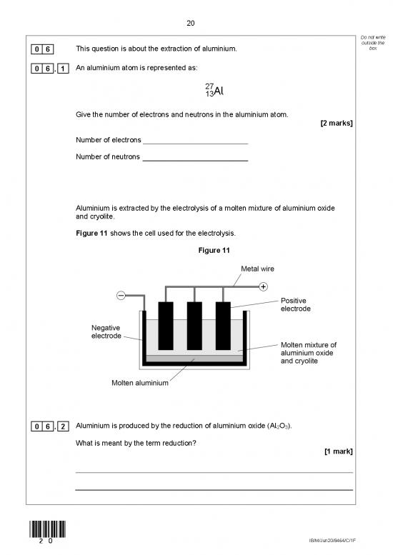 picture Extraction Of Aluminium Pdf 180682 | Question 6 – C1 Aqa Combined Nov 2020 Foundation