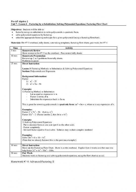 picture_Solving Quadratic Equations Pdf 180639 | Unit 7   Lesson 4   U Substitution    Equations   Factor Flow Chart