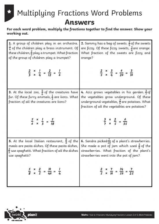 Multiplying Fractions Word Problems Activity Sheet