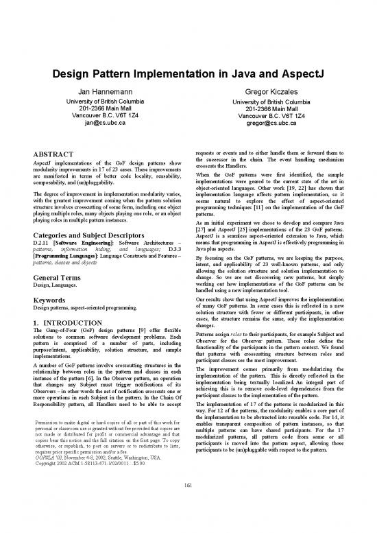 picture Design Patterns Pdf 184289 | Hannemann Oopsla2002 Aop Patterns
