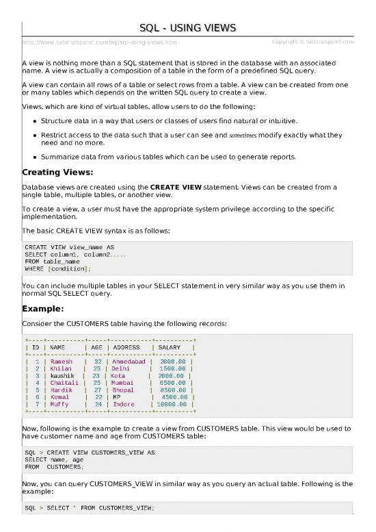 picture Sql Tutorialspoint Pdf 184637 | Sql Using Views